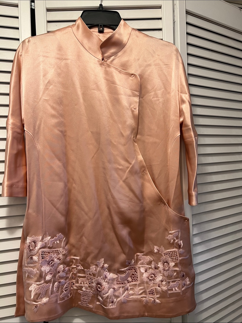 Silky Rose Gold Embroidered Shift Dress